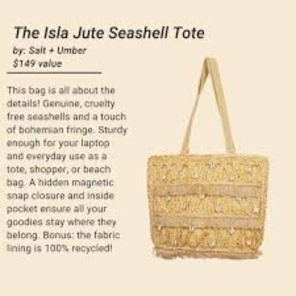 Salt + Umber NWT Isla Jute Seashell Tote Bag Purse *Retails for $149* Beachly - Picture 2 of 2